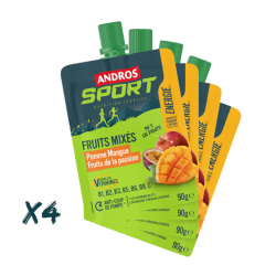 Andros sport Pack 4*90g gourdes fuitx mixés pomme mangue fruits de la passion