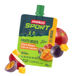 Andros sport Gourdes de fruits mixés vitaminés 90g pomme mangue fruit de la passion