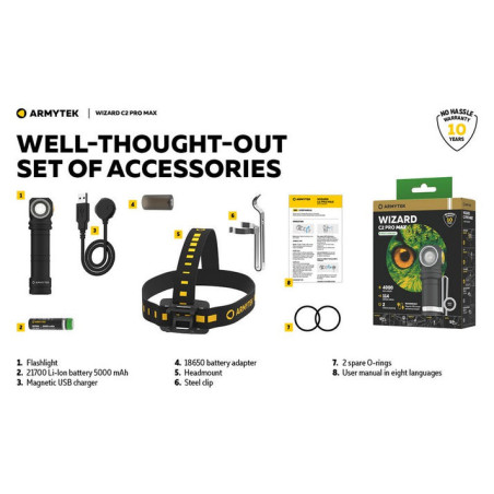 Armytek Wizard C2 Pro Max Warm, linterna frontal 3720 lm