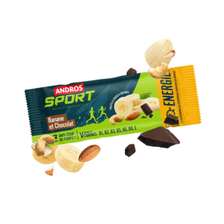 Andros sport Barres fruits à coques et grainés banane chocolat 40g
